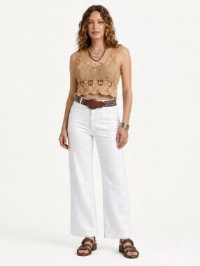 7 For All Mankind 31 White Jo Luxe Ultra High Rise Jeans Wide Leg Jeans New